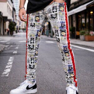 Decibel Graphic Skinny Jeans Red Side Stripe Streetwear Rare 36x32